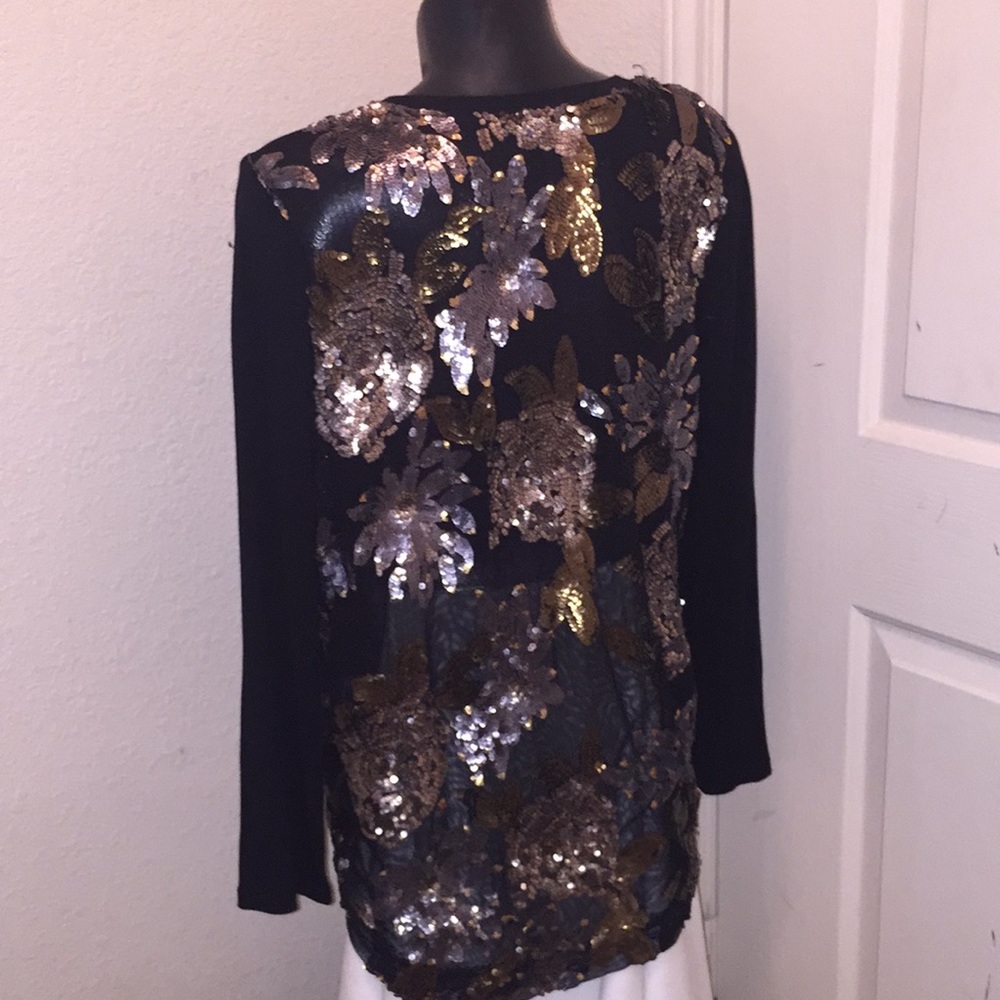 Gianni Bini Black Sequin Long Sleeves Blouse